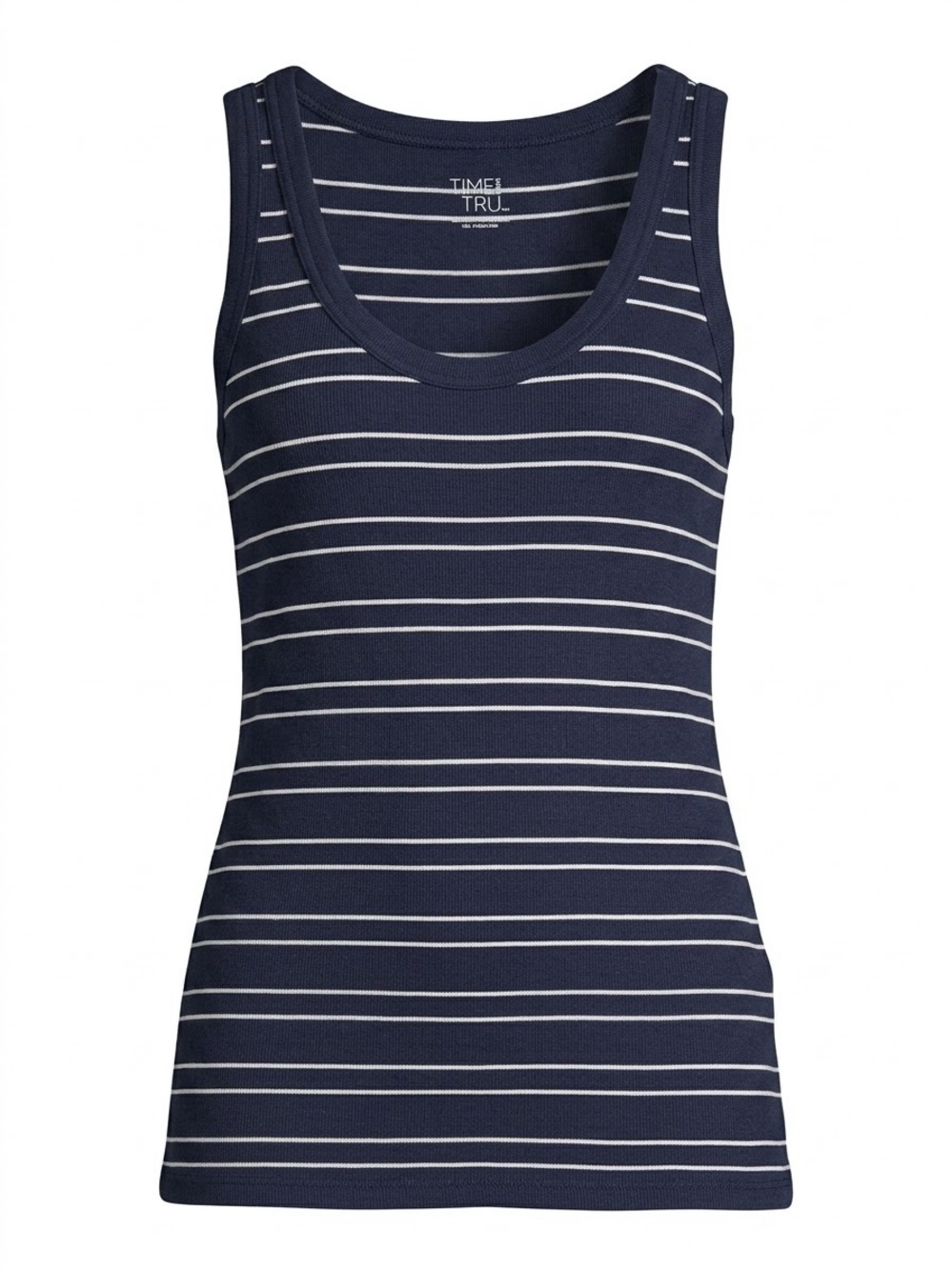 Time and Tru Navy and White Striped Scoop Neck Tank